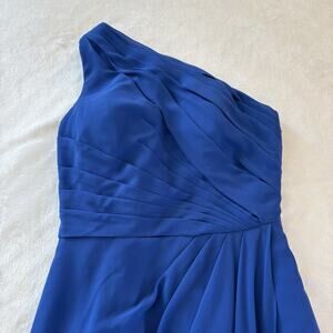 Bill Levkoff Pleated One Shoulder Maxi Dress Royal Blue Size 10 Wedding Guest
